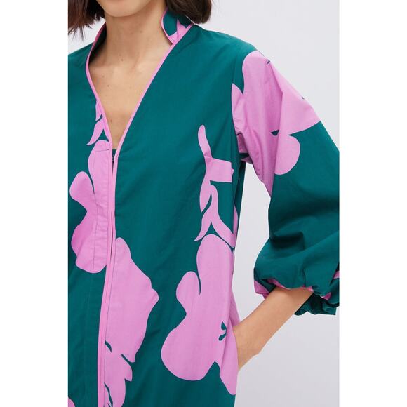 HYACINTH HOUSE Hunter Green & Pink Floral Arem Caftan Size M NWT - Picture 7 of 8